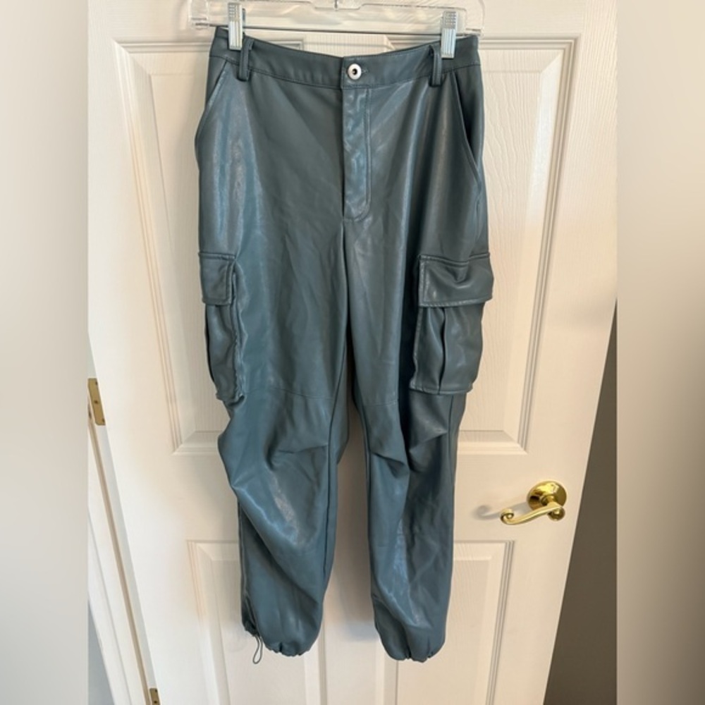 Avec Les Filles Slate Gray Faux Leather Cargo Joggers